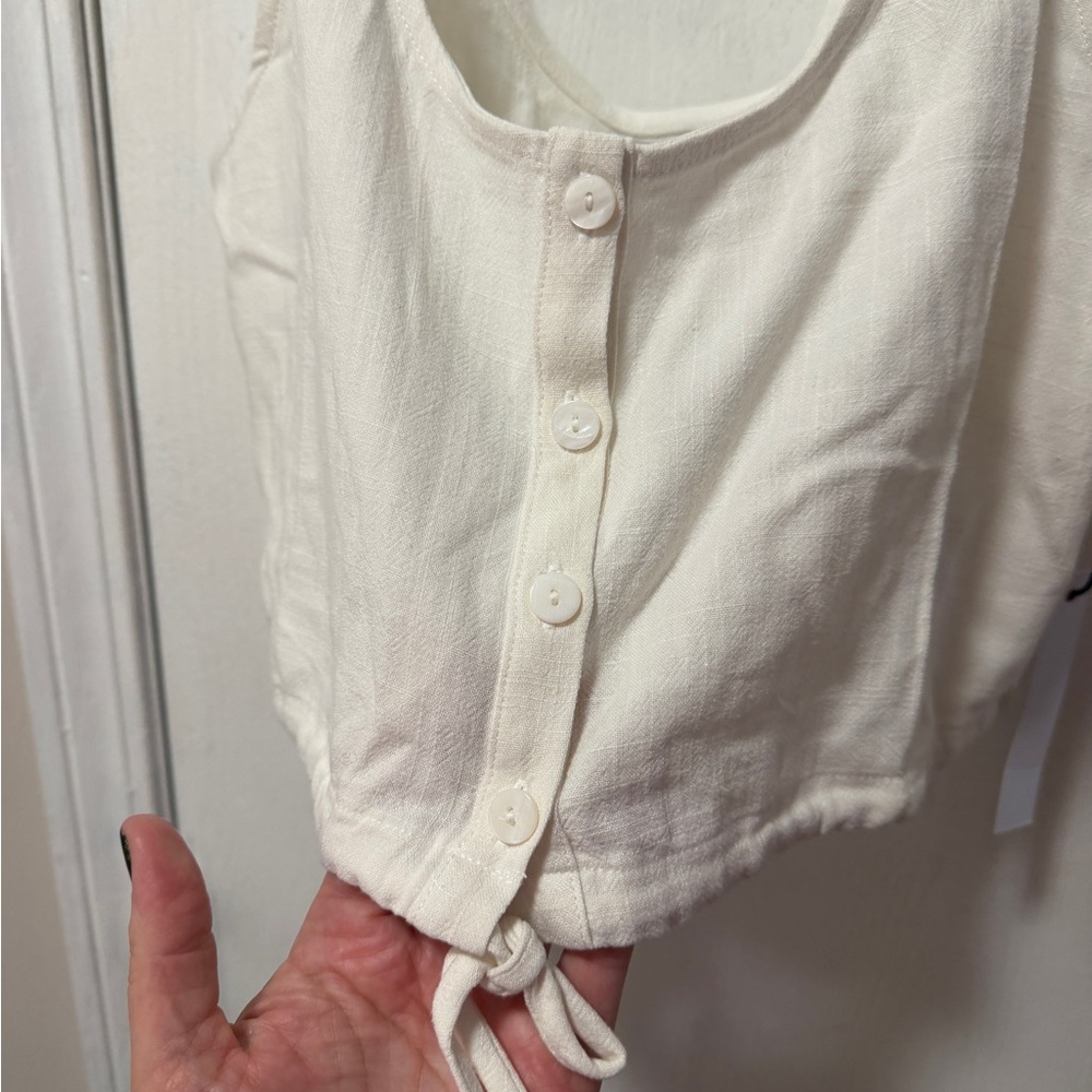 Stillwater Cream Button-Front Crop Top with Drawstring NWT - Picture 3 of 4